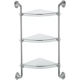 Стеклянная полка в ванную углова 3-ярусная Zerix LR1507-3 LL1409, Хром