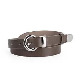 Ремень женский кожаный узкий JK-2032 (115 см) коричневый с серебряной пряжкой