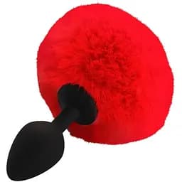 Силиконовая анальная пробка М Art of Sex Silicone Bunny Tails Butt plug Red диаметр 3.5 см