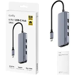 Хаб USB-С 6-в-1,1хHDMI 4K, 1хUSB-C, 1хUSB-A 3.0 5 Гбіт/с, 2 х передачі даних USB-A 2.0, Cudy - мініатюра 2