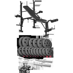 Набір Hop-Sport Premium 75кг з лавою TX-055, штангами та гантелями
