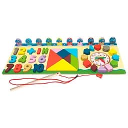 Розвиваюча іграшка Limo Toy Дощечка MD 1603, 6 в 1 рибалка, годинник, танграм, цифри, шнурівка, фігури