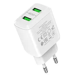Мережевий зарядний пристрій Hoco N6 Charmer 2 USB, QC3.0, 3 A White