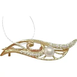 Золотая брошь Империя золота с жемчугом и фианитами. БШ250И