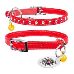 Нашийник Waudog Glamour з резинкою клейовими стразами для котів (ширина 9мм довжина 22-30см) червоний
