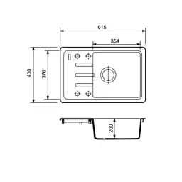 Кухонна мийка Adamant SLIM антрацит 615x430x200 мм, з крилом 61,5 см - мініатюра 2