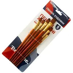 Набір професійних нейлонових пензликів Brushme BR650, 6 штук, форма FILBERT