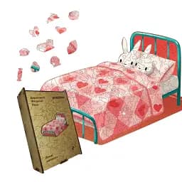 Деревянный фигурный пазл Ленивые Кролики, А5, Деревянная коробка 35 элементов