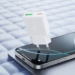 Мережевий зарядний пристрій Hoco N73 Speed PD20W+QC3.0 ultra-thin charger(EU) білий - мініатюра 3