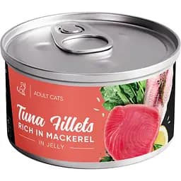 Влажный корм для взрослых кошек Savory Tuna Fillets rich in Mackerel in Jelly for Adult Cats филе тунца с макрелью в желе, 70 г