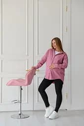 Жіноча сорочка для вагітних стилю oversize з мікровельвету Varna розмір 2XL-3XL Lullababe пудрова - мініатюра 2