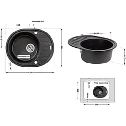 Кухонна мийка Lidz 620x500/200 BLM-14 чорний металік (LIDZBLM14620500200) - мініатюра 7