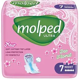 Гигиенические прокладки Molped Ultra night deo floral 6 капель 7 шт.