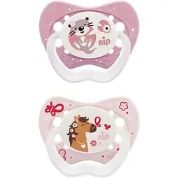 Пустышка Nip Замечательная жизнь №3 Лошадка и котик, 16-32 мес., розовый, 2 шт. (31303)