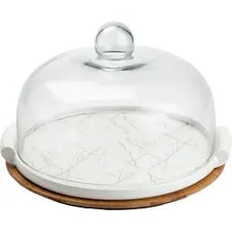 Тортовница Yiwu фарфоровая со стеклянной крышкой 25 см HP1203