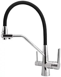 Смеситель для кухни однорычажный гибкий гусак под фильтр латунь гайка Ø35 хром/черный Frap 1/10 F4374-1 Черный матовый