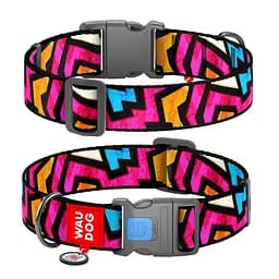 Ошейник для собак нейлоновый Waudog Nylon с QR-паспортом "Граффити" пластиковый фастекс XXL Ш 35 мм Д 46-70 см