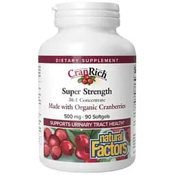 Концентрат журавлини Natural Factors CranRich Super Strength Organic Cranberry Concentrate 500 мг 90 м'яких капсул