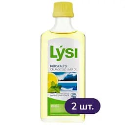 Омега-3 Lysi риб'ячий жир з печінки тріски з вітамінами A, D, E зі смаком лимона та м'яти 480 мл (2 шт. х 240 мл)