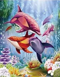 Алмазна мозаїка на підрамнику Дельфіни 40×50 см 71294_BGLE