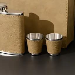 Шкіряний набір із флягою Whiskey Stones у коричневому кольорі та подарунковій коробці з ложементом - мініатюра 8
