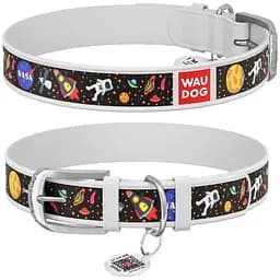 Нашийник для собак Waudog Design шкіряний з QR паспортом, малюнок NASA, XS, Ш 15 мм, Дл 27-36 см