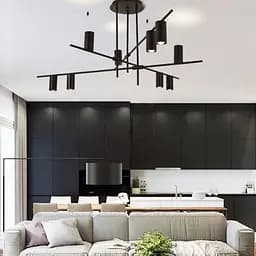 Линейная подвесная люстра на 9 плафонов-спотов черного цвета Line.F MD 8021-9 BK+BK