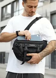 Велика чоловіча сумка бананка Sambag DynamicDart чорна тканева 38 × 21 × 7 см (80411701m) - мініатюра 3