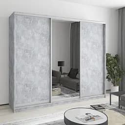 Шкаф-купе трехдверный MebelStar Уни AL 2ДСП/Зеркало 250x60x210 см Бетон (MBS-3099)