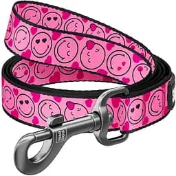 Поводок для собак Waudog Nylon нейлоновый, рисунок "Смайлики на розовом", S