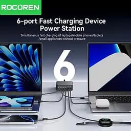 Зарядний пристрій адаптер живлення Rocoren 200 W GaN 0242 2U+4C чорна вилка США (US plug) - мініатюра 6