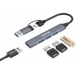 Концентратор Canyon USB-C/A 4-in-1 1xUSB 3.0 + 3xUSB 2.0 gray (CNS-TDS02G)