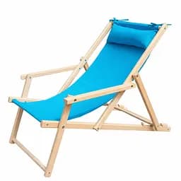 Шезлонг дерев'яний з підлокітниками та підголовником блакитний