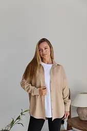 Жіноча сорочка для вагітних стилю oversize з мікровельвету Varna розмір S-М Lullababe бежева - мініатюра 7