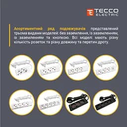 Мережевий подовжувач TECCO 1.5м 2 поста white (8681277843433) - мініатюра 6
