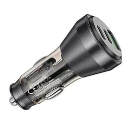 Зарядний пристрій авто Hoco NZ12D Lucky car charger 3 порти 2*Type-C + 1*USB 60 W чорно прозорий - мініатюра 4