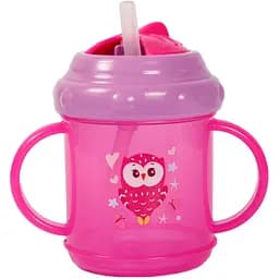 Поїльник-непроливайка Курносики з силіконовою трубочкою з ручками 200 мл рожевий (7026 пик)