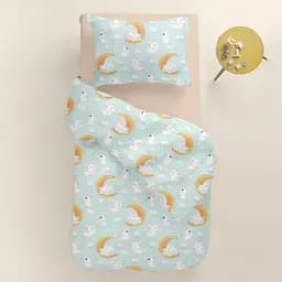 Дитяча постільна білизна в ліжечко SOFT BUNNY CS1, м'ята (BunnyMoonOrangeMint_12Magnolia_140) - мініатюра 2