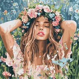 Набір для розпису по номерах Дівчина з віночком в полі, Ideyka, 40x40 см, КНО8581