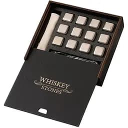 Сталеві кубики для віскі Whiskey Stones у дерев'яній коробці - 12 кубиків для охолодження віскі