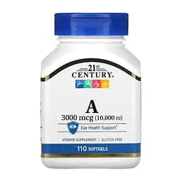 Харчова добавка Вітамін А 10000 МО 3000 мкг 21st Century Vitamin A 100 шт.
