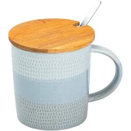 Чашка керамічна Happy Life у скандинавському стилі з кришкою та ложкою сіра 350 мл HP7201G