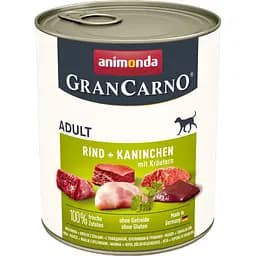 Вологий беззерновий корм для собак Animonda GranCarno Adult Beef + Rabbit with Herbs, з яловичиною, кроликом і травами, 800 г