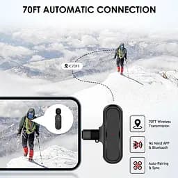 Бездротові мікрофони Lavalier для iPhone, iPad, Android, із зарядним футляром та адаптером 2 шт - мініатюра 7