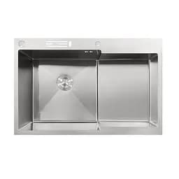 Кухонна мийка Mixxus MH7849L-HK Nano-Silver з н.ст "Глибоке крило" з підставкою під ножі MX1935, Нержавіюча сталь