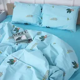Простирадло MirSon Бязь 17-4736 Green leaves 110х160 см блакитне (2200008926038) - мініатюра 2