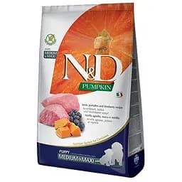 Сухий беззерновий корм для цуценят середніх та великих порід Farmina N&D Grain Free Pumpkin Dog Lamb&Blueberry Puppy Medium&Maxi, гарбуз, ягня та чорниця, 12 кг