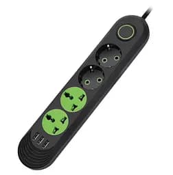 Сетевой фильтр-удлинитель Voltronic F01UB 2 розетки EU + 2 розетки Universal + 3 USB, 1.5 м, 2500W, Black - мініатюра 1