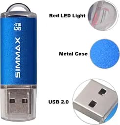 SIMMAX Флеш-накопичувач 64GB 3 Pack 64GB USB 2.0 Flash Drive Ftmb Drive Pen Drive (64GB Рожевий Синій Зелений) - мініатюра 6