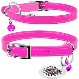 Нашийник для котів Waudog Glamour шкіряний з еластичною вставкою та QR паспортом 17-20х0.9 см рожевий - мініатюра 3